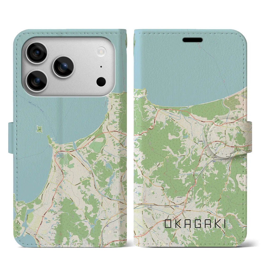 【岡垣(福岡県)】地図柄iPhoneケース(手帳タイプ)ナチュラル・iPhone 17 Pro Max 用