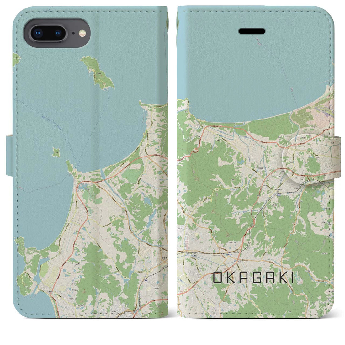 【岡垣(福岡県)】地図柄iPhoneケース(手帳タイプ)ナチュラル・iPhone 8Plus /7Plus / 6sPlus / 6Plus 用