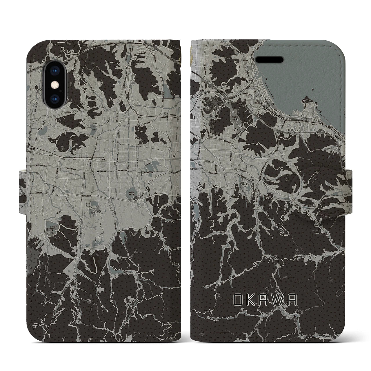 【大川(香川県)】地図柄iPhoneケース(手帳タイプ)モノトーン・iPhone XS / X 用