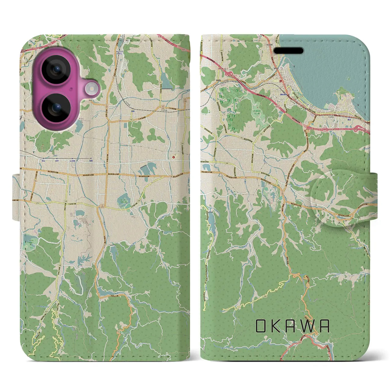 【大川(香川県)】地図柄iPhoneケース(手帳タイプ)ナチュラル・iPhone 16 Pro 用
