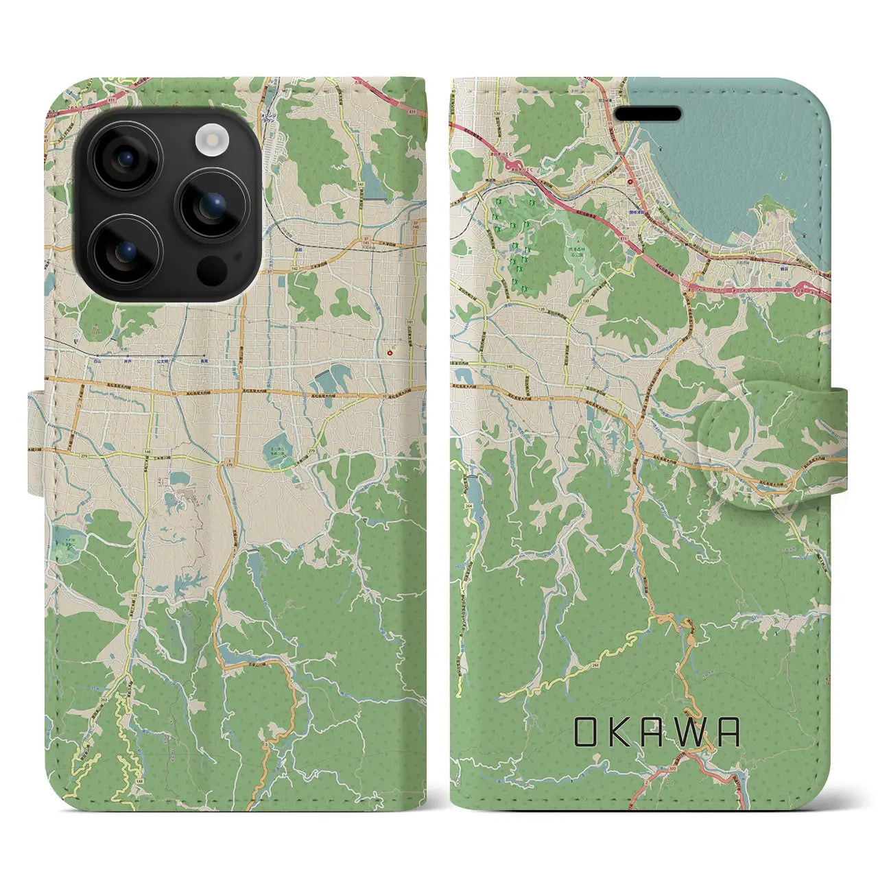 【大川(香川県)】地図柄iPhoneケース(手帳タイプ)ナチュラル・iPhone 16 用