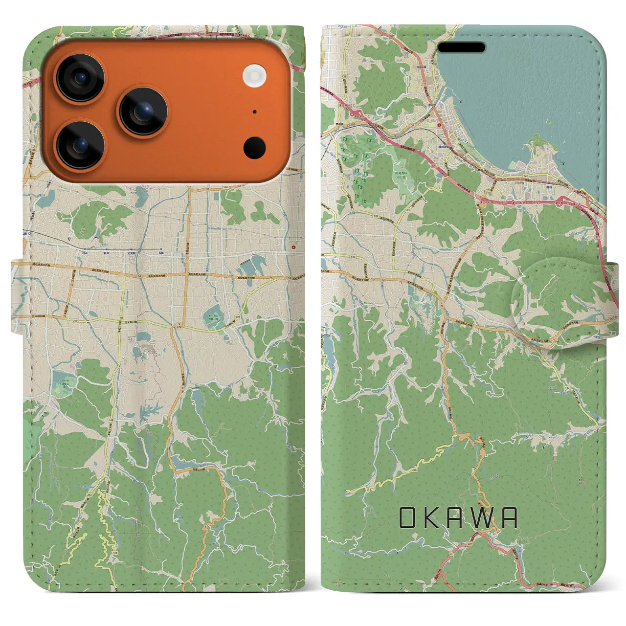 【大川(香川県)】地図柄iPhoneケース(手帳タイプ)モノトーン・iPhone 17 Pro Max 用