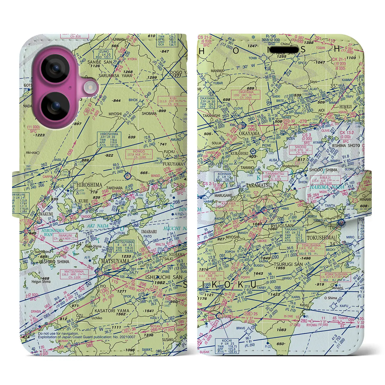 【岡山・高松航空図(岡山県)】航空図iPhoneケース(手帳タイプ)デイタイムフライト・iPhone 16 Pro 用