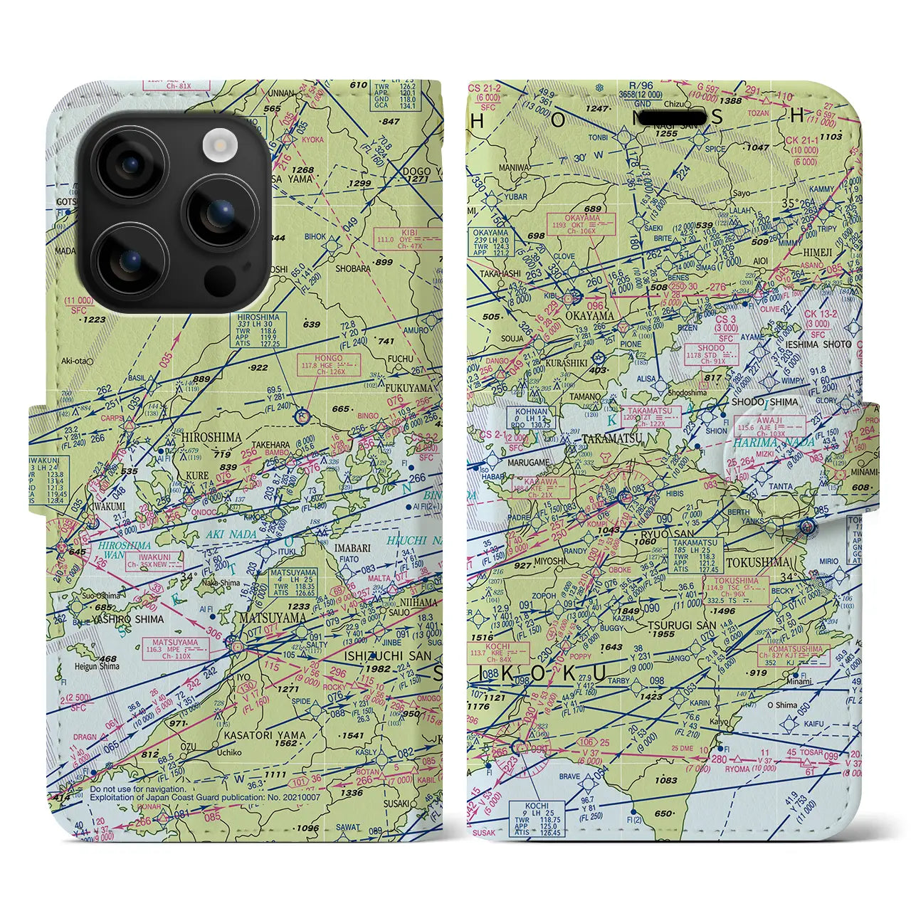 【岡山・高松航空図(岡山県)】航空図iPhoneケース(手帳タイプ)デイタイムフライト・iPhone 16 用