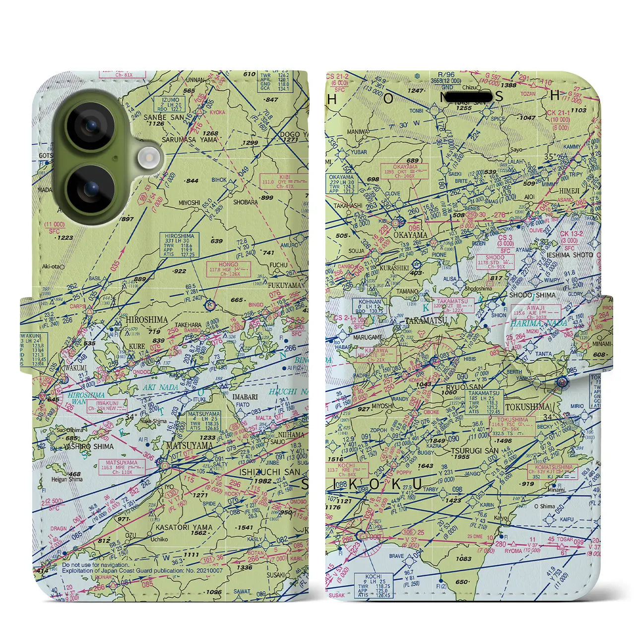 【岡山・高松航空図(岡山県)】航空図iPhoneケース(手帳タイプ)