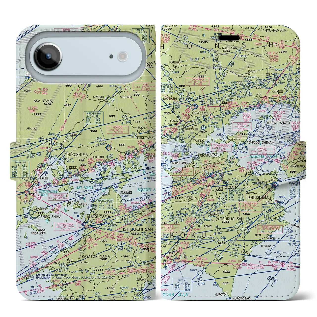 【岡山・高松航空図(岡山県)】航空図iPhoneケース(手帳タイプ)