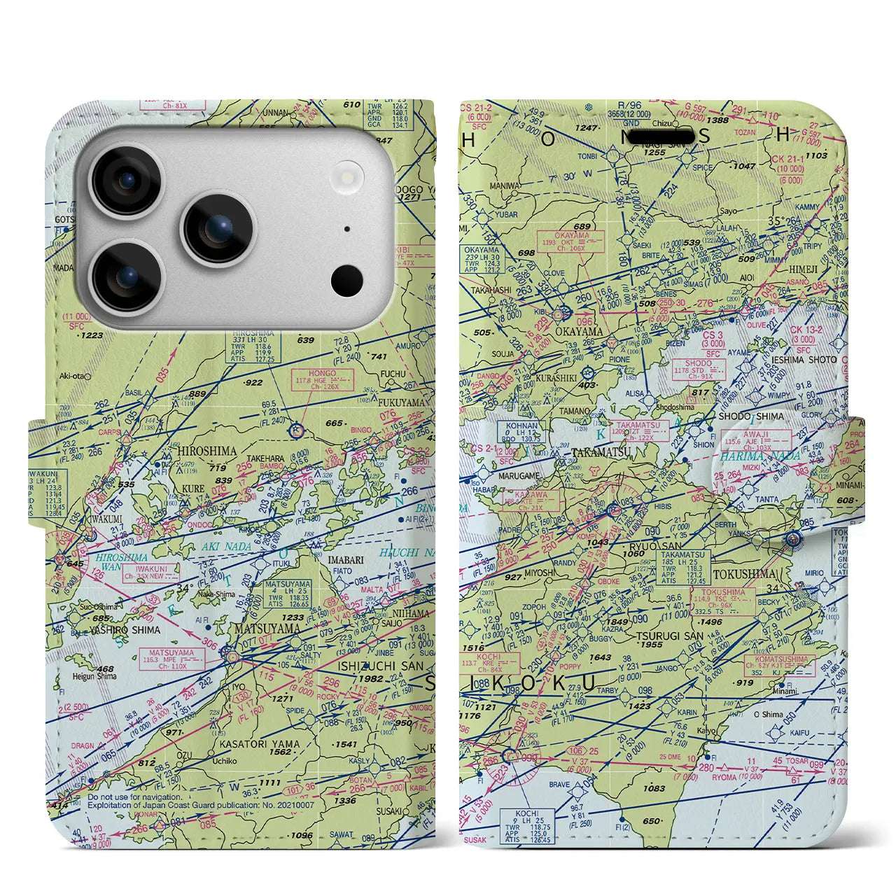 【岡山・高松航空図(岡山県)】航空図iPhoneケース(手帳タイプ)