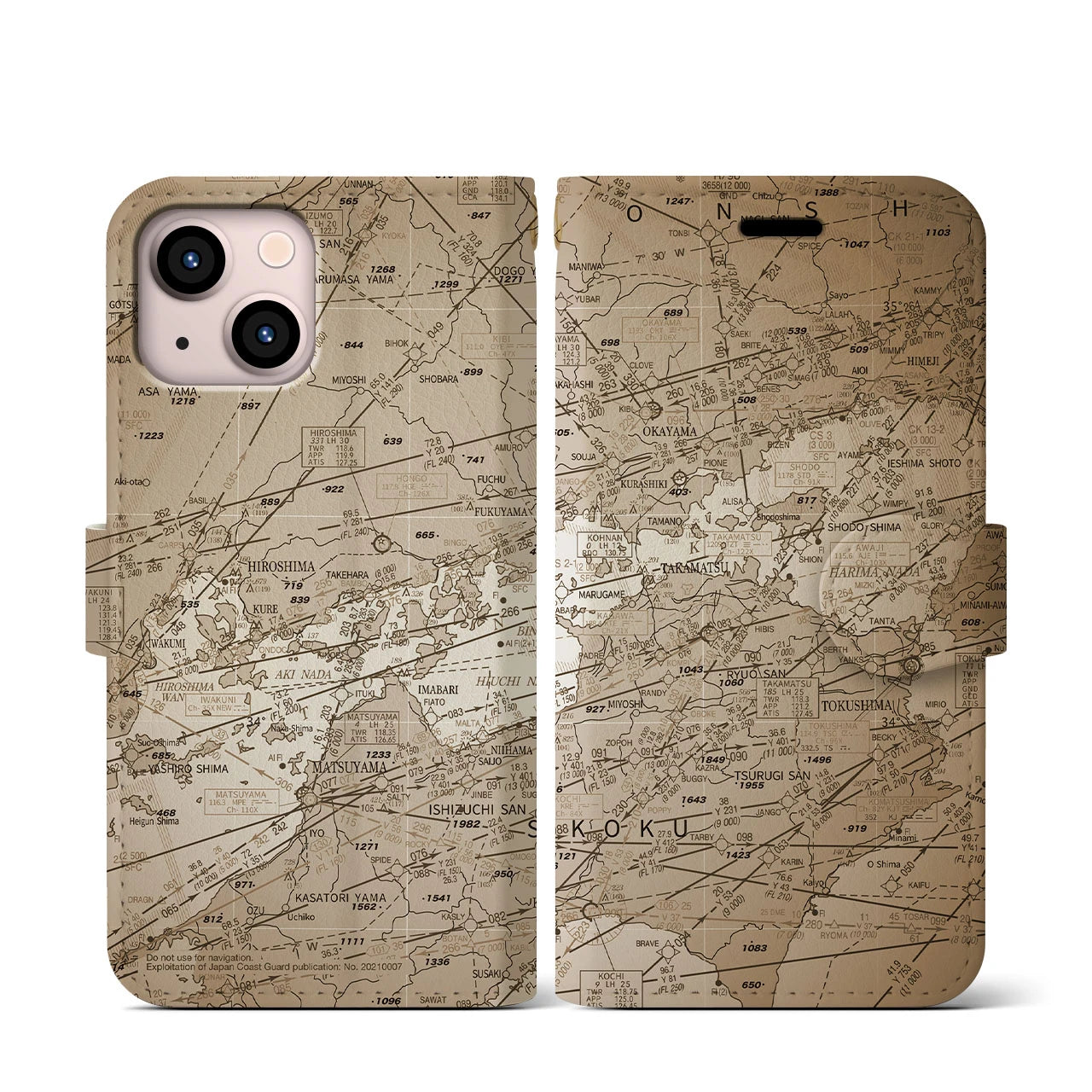 【岡山・高松航空図(岡山県)】航空図iPhoneケース(手帳タイプ)