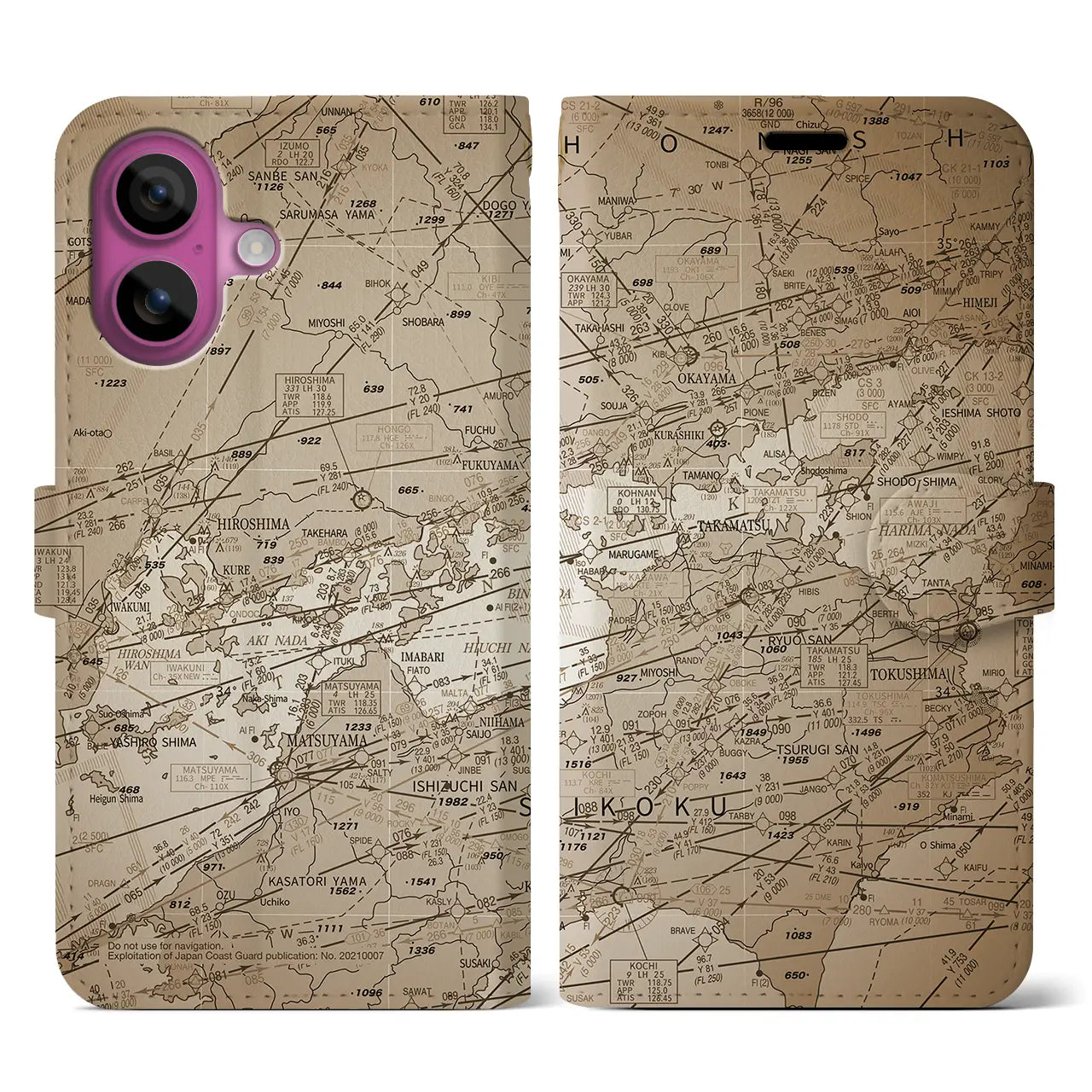 【岡山・高松航空図(岡山県)】航空図iPhoneケース(手帳タイプ)