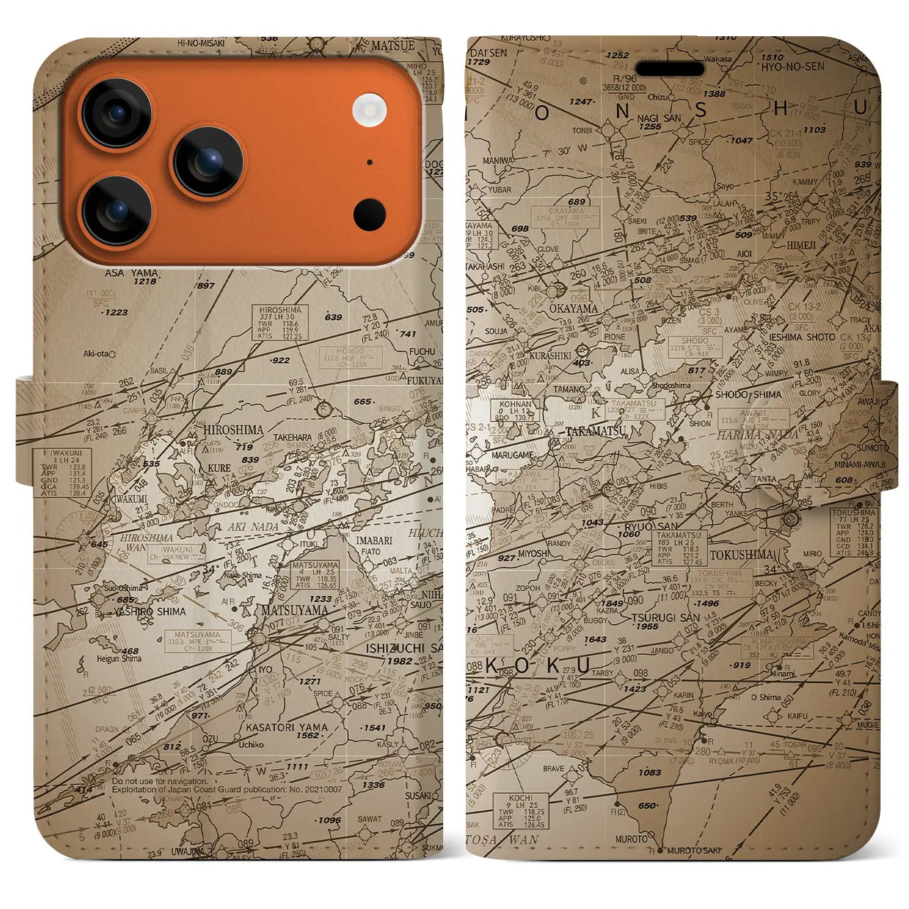 【岡山・高松航空図(岡山県)】航空図iPhoneケース(手帳タイプ)