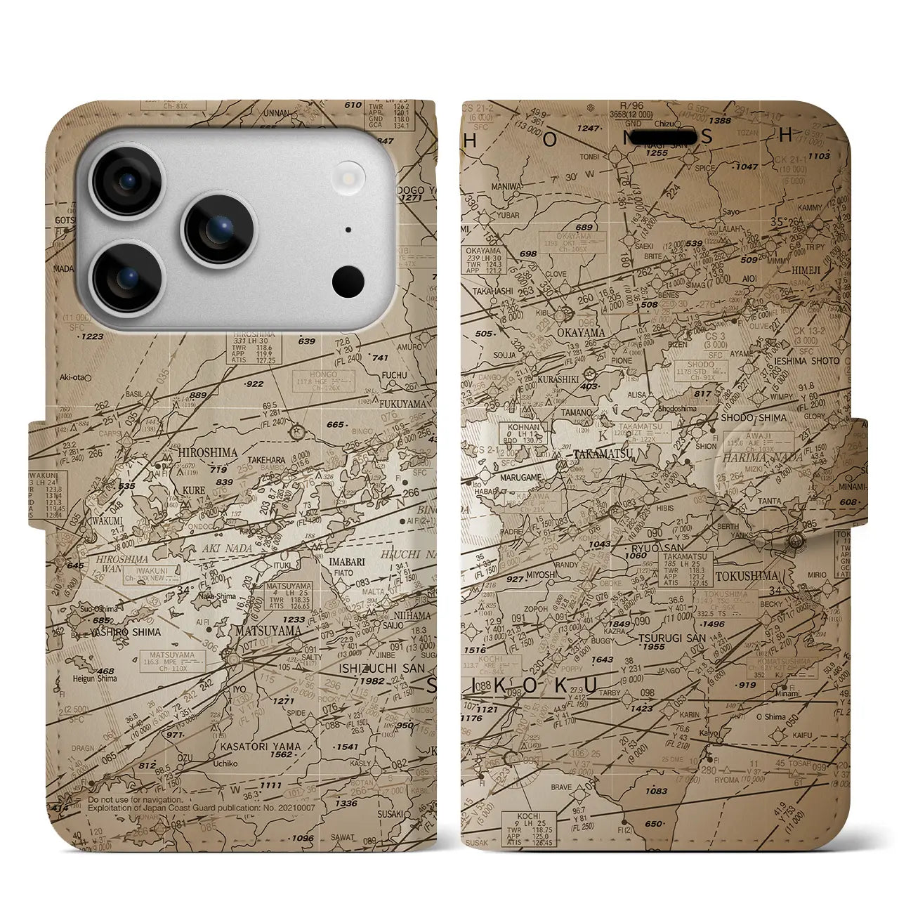 【岡山・高松航空図(岡山県)】航空図iPhoneケース(手帳タイプ)