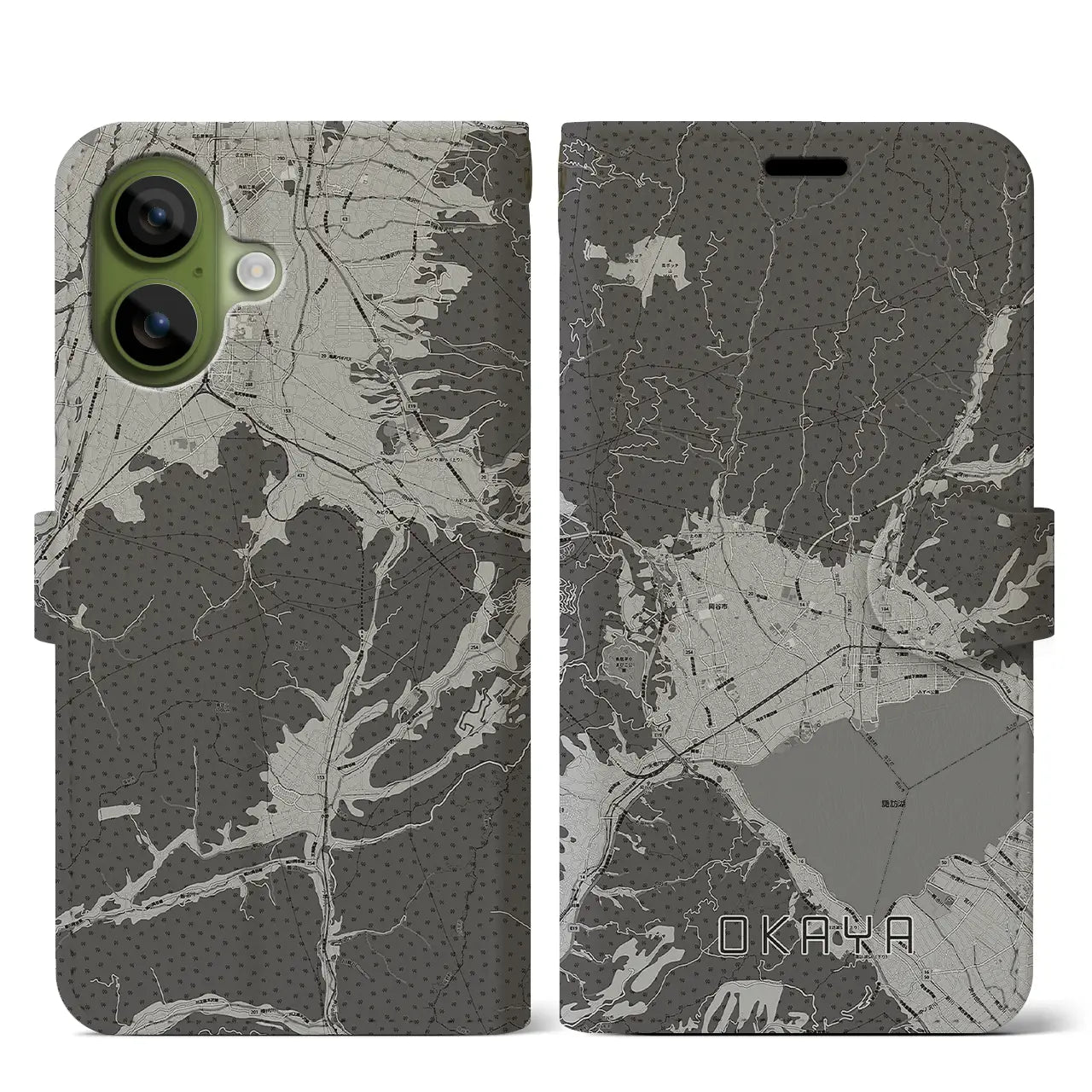 【岡谷(長野県)】地図柄iPhoneケース(手帳タイプ)