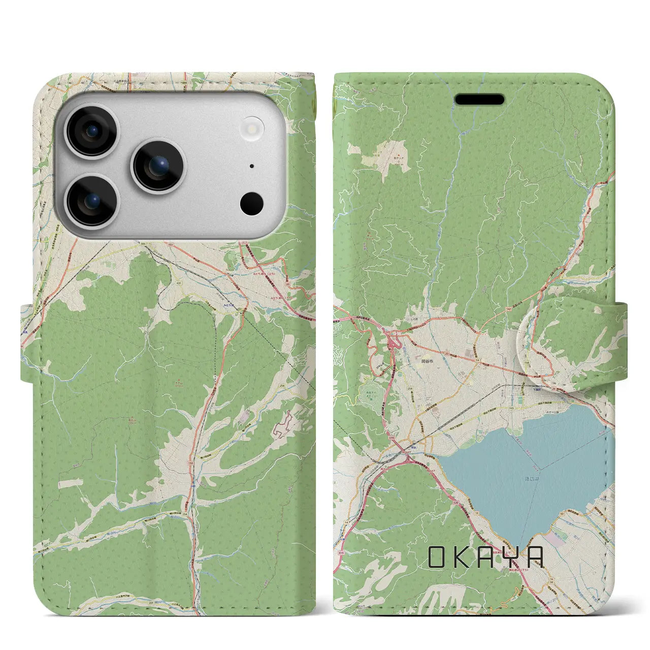 【岡谷(長野県)】地図柄iPhoneケース(手帳タイプ)