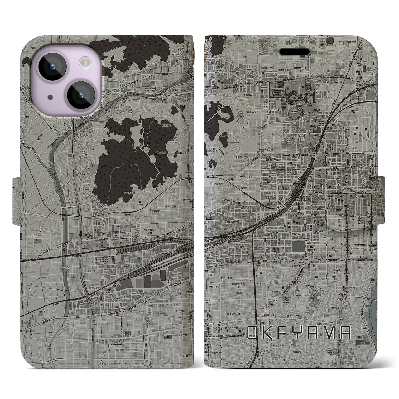 【岡山2(岡山県)】地図柄iPhoneケース(手帳タイプ)