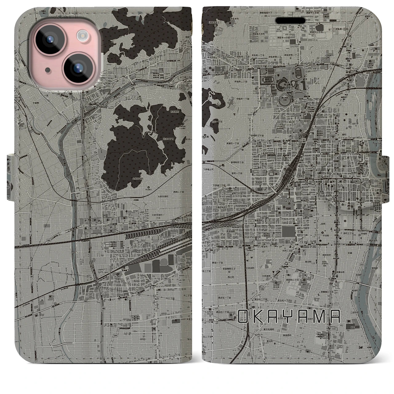 【岡山2(岡山県)】地図柄iPhoneケース(手帳タイプ)