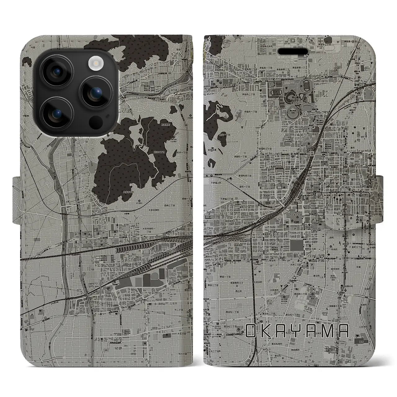 【岡山2(岡山県)】地図柄iPhoneケース(手帳タイプ)