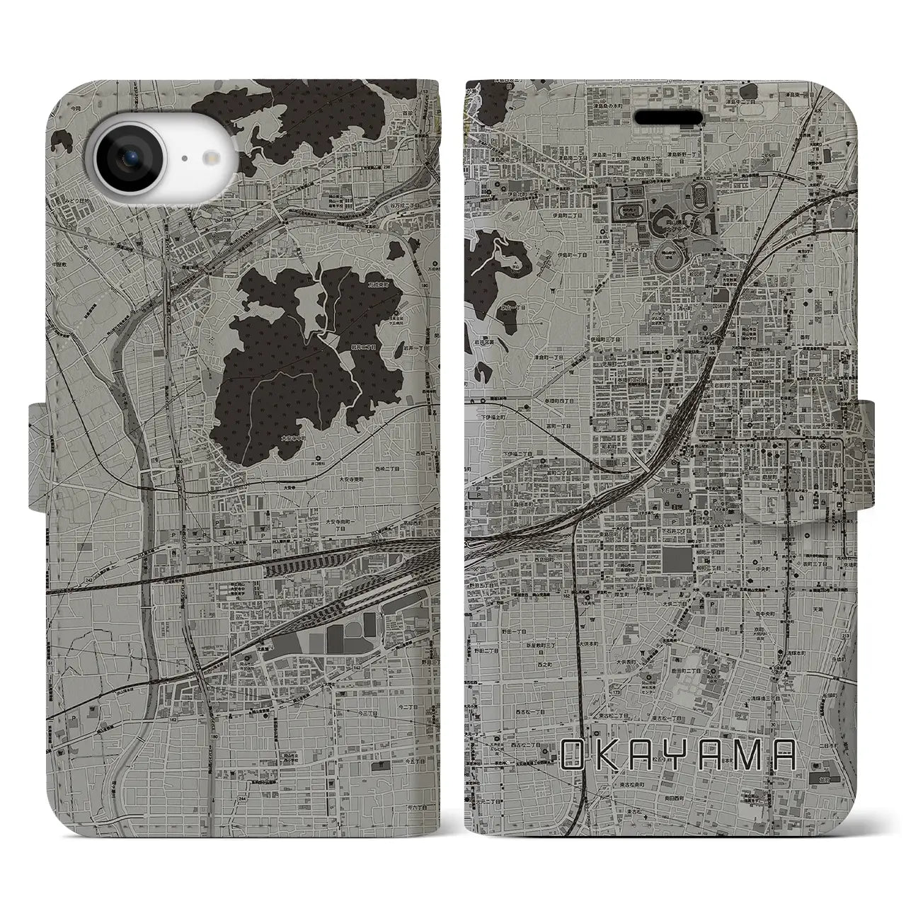 【岡山2(岡山県)】地図柄iPhoneケース(手帳タイプ)
