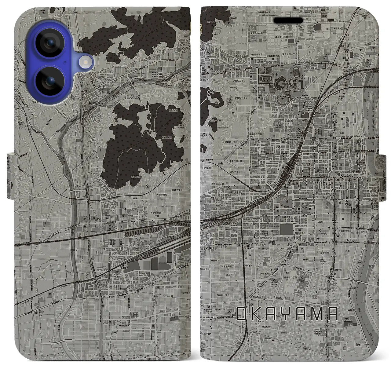 【岡山2(岡山県)】地図柄iPhoneケース(手帳タイプ)