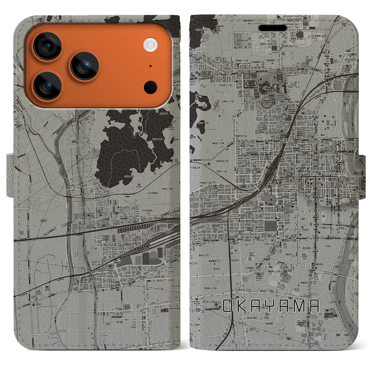 【岡山2(岡山県)】地図柄iPhoneケース(手帳タイプ)