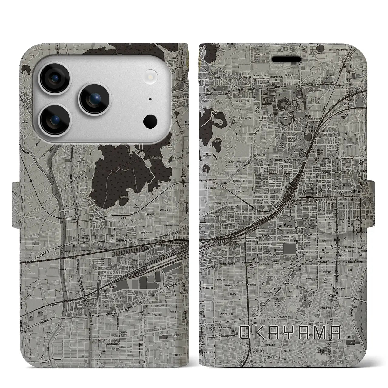 【岡山2(岡山県)】地図柄iPhoneケース(手帳タイプ)
