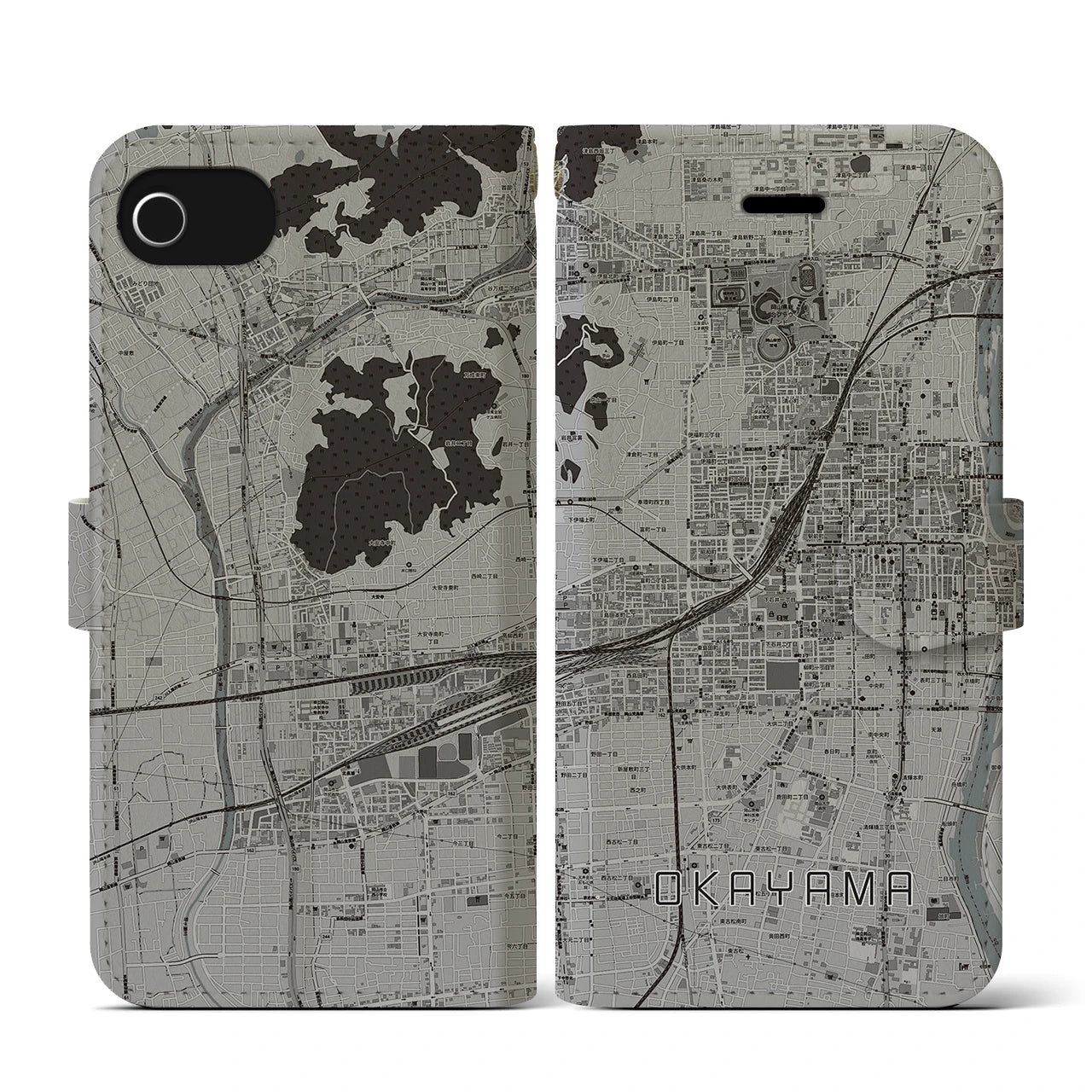 【岡山2(岡山県)】地図柄iPhoneケース(手帳タイプ)