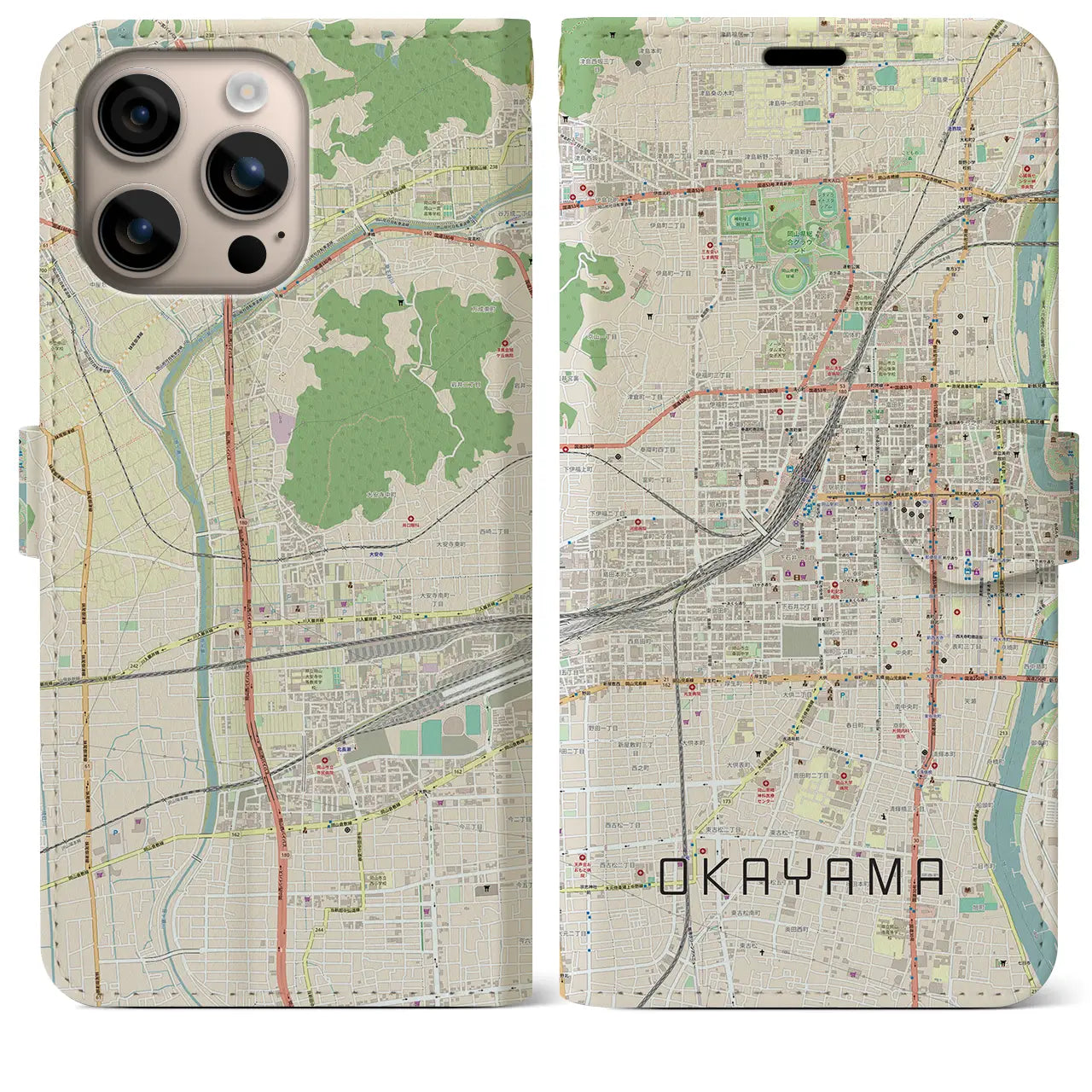 【岡山2(岡山県)】地図柄iPhoneケース(手帳タイプ)ナチュラル・iPhone 16 Plus 用