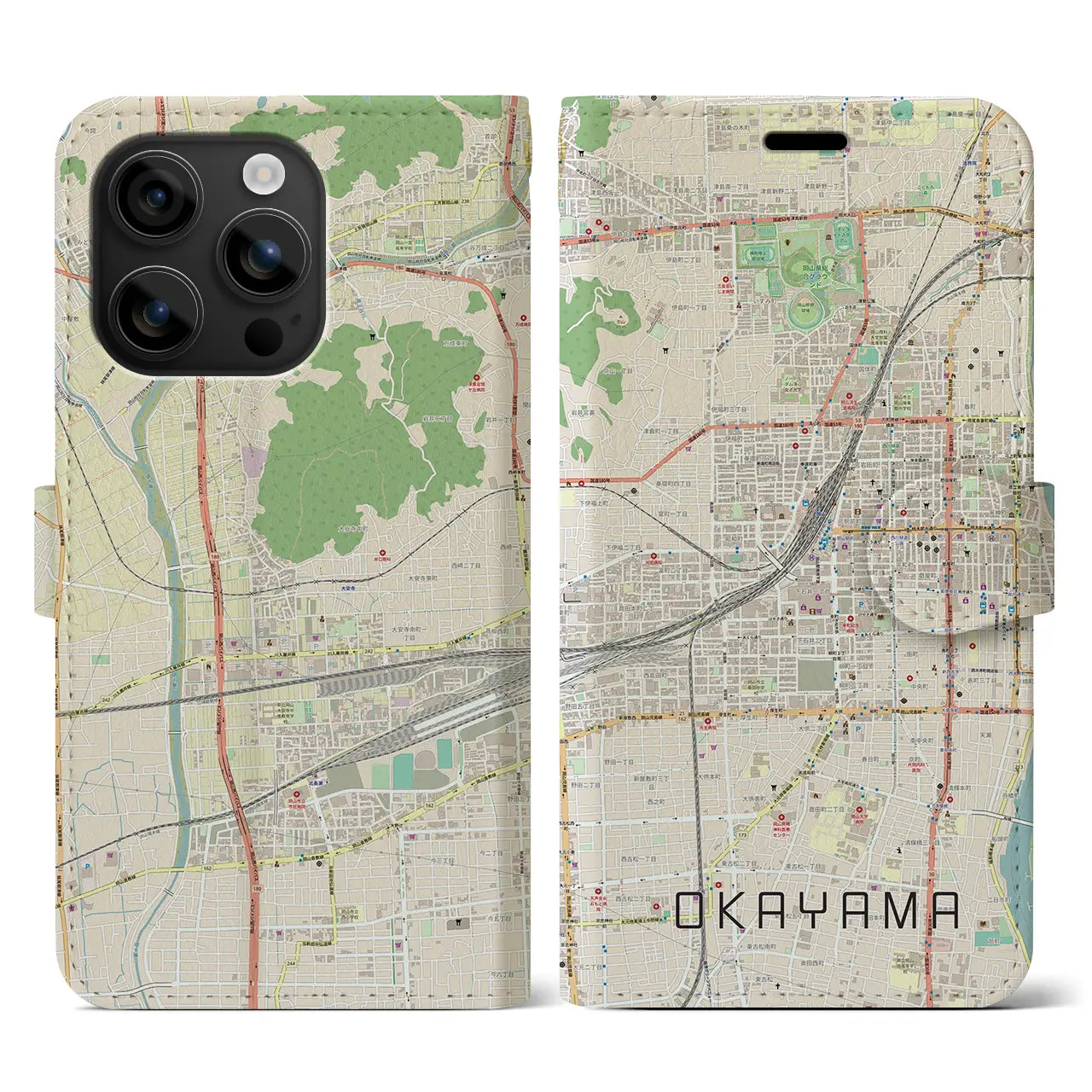 【岡山2(岡山県)】地図柄iPhoneケース(手帳タイプ)