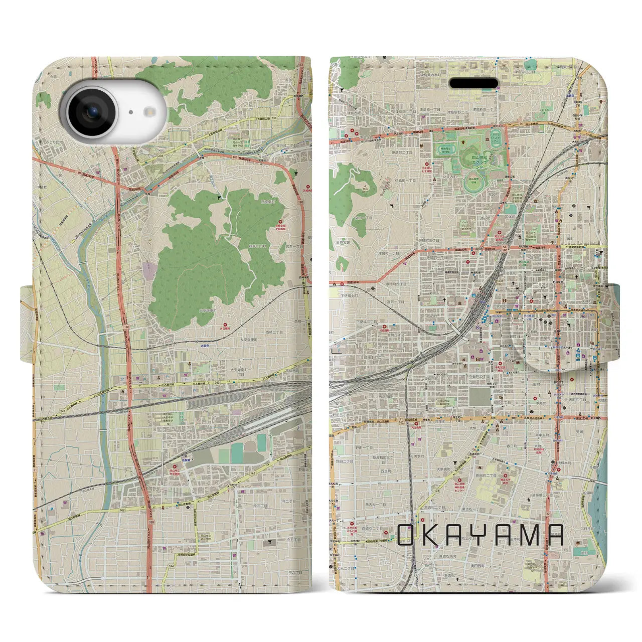 【岡山2(岡山県)】地図柄iPhoneケース(手帳タイプ)