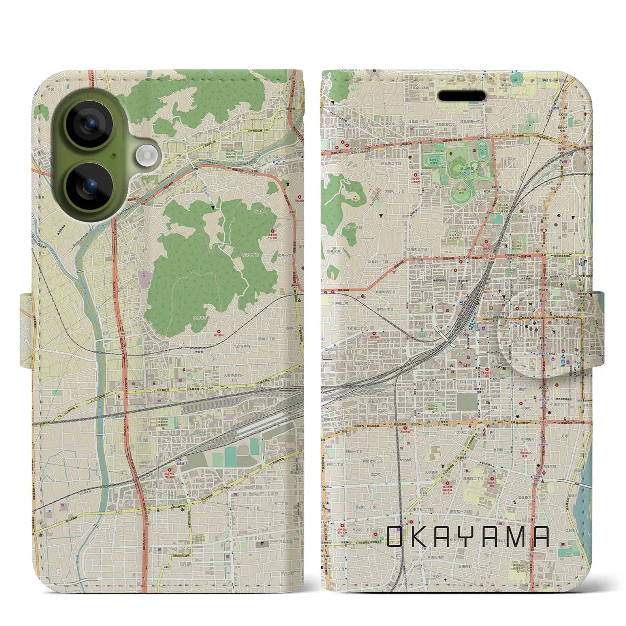 【岡山2(岡山県)】地図柄iPhoneケース(手帳タイプ)