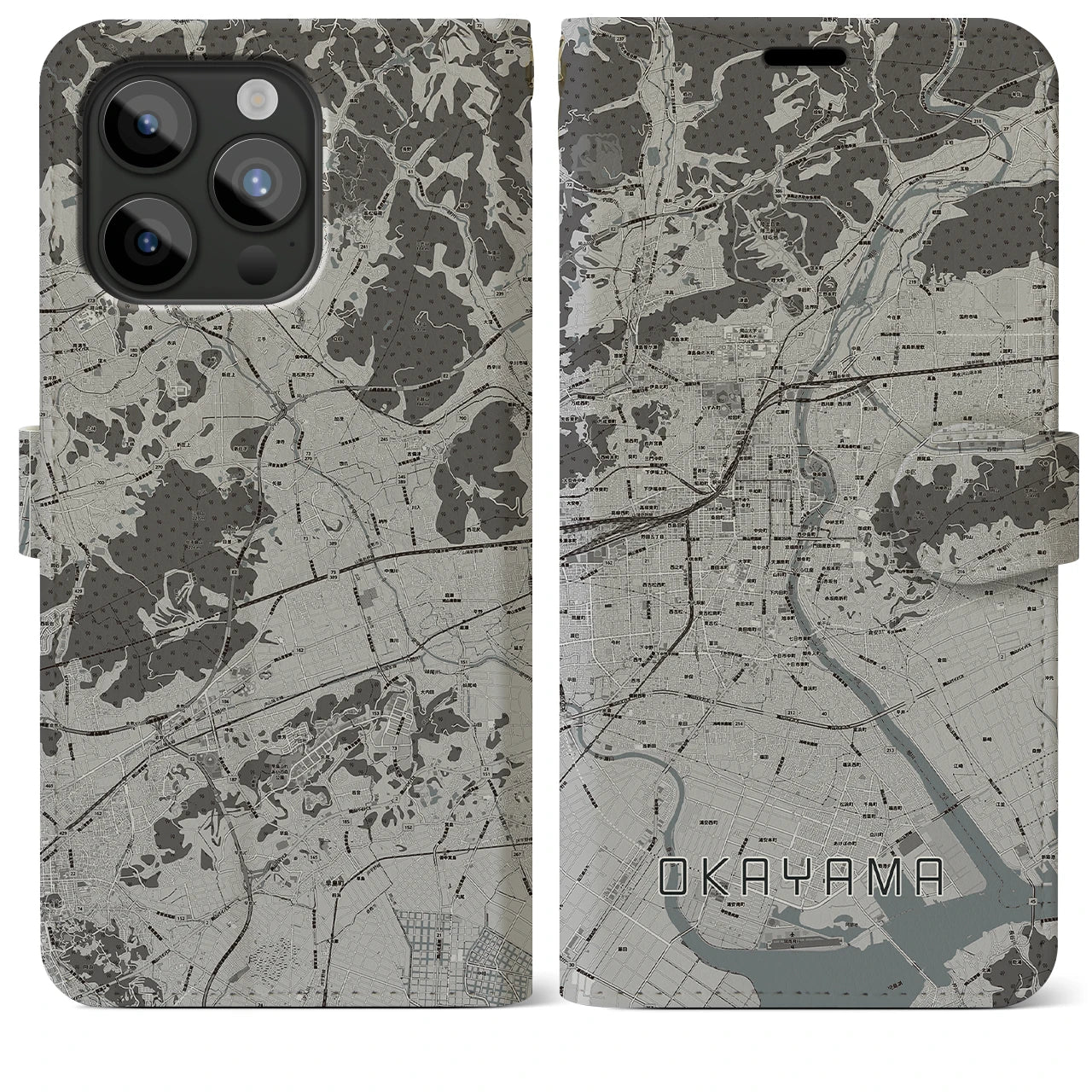 【岡山(岡山県)】地図柄iPhoneケース(手帳タイプ)