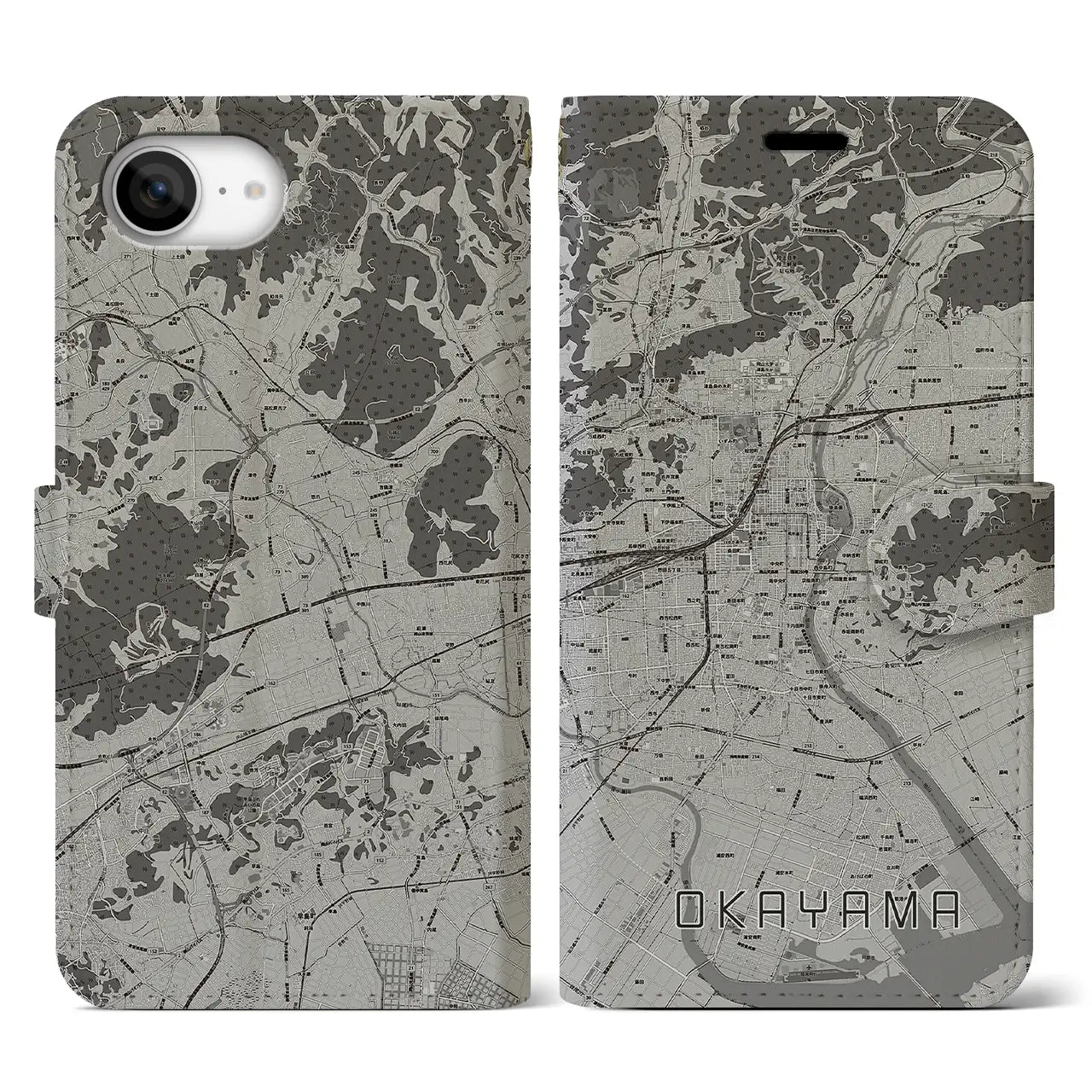 【岡山(岡山県)】地図柄iPhoneケース(手帳タイプ)