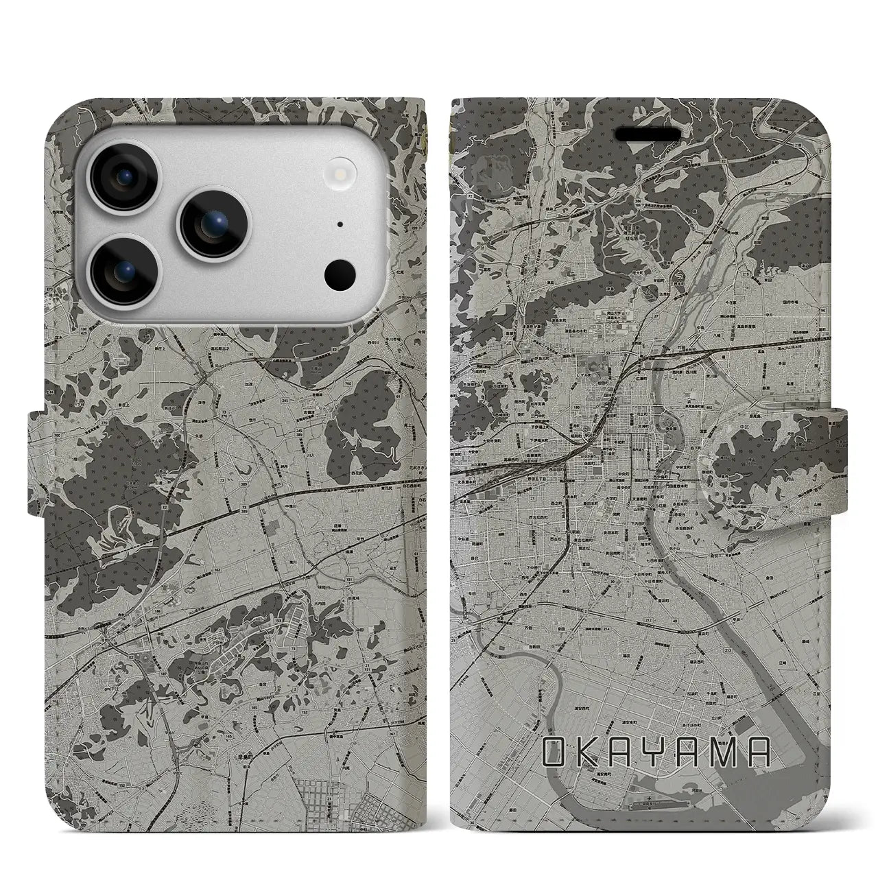 【岡山(岡山県)】地図柄iPhoneケース(手帳タイプ)