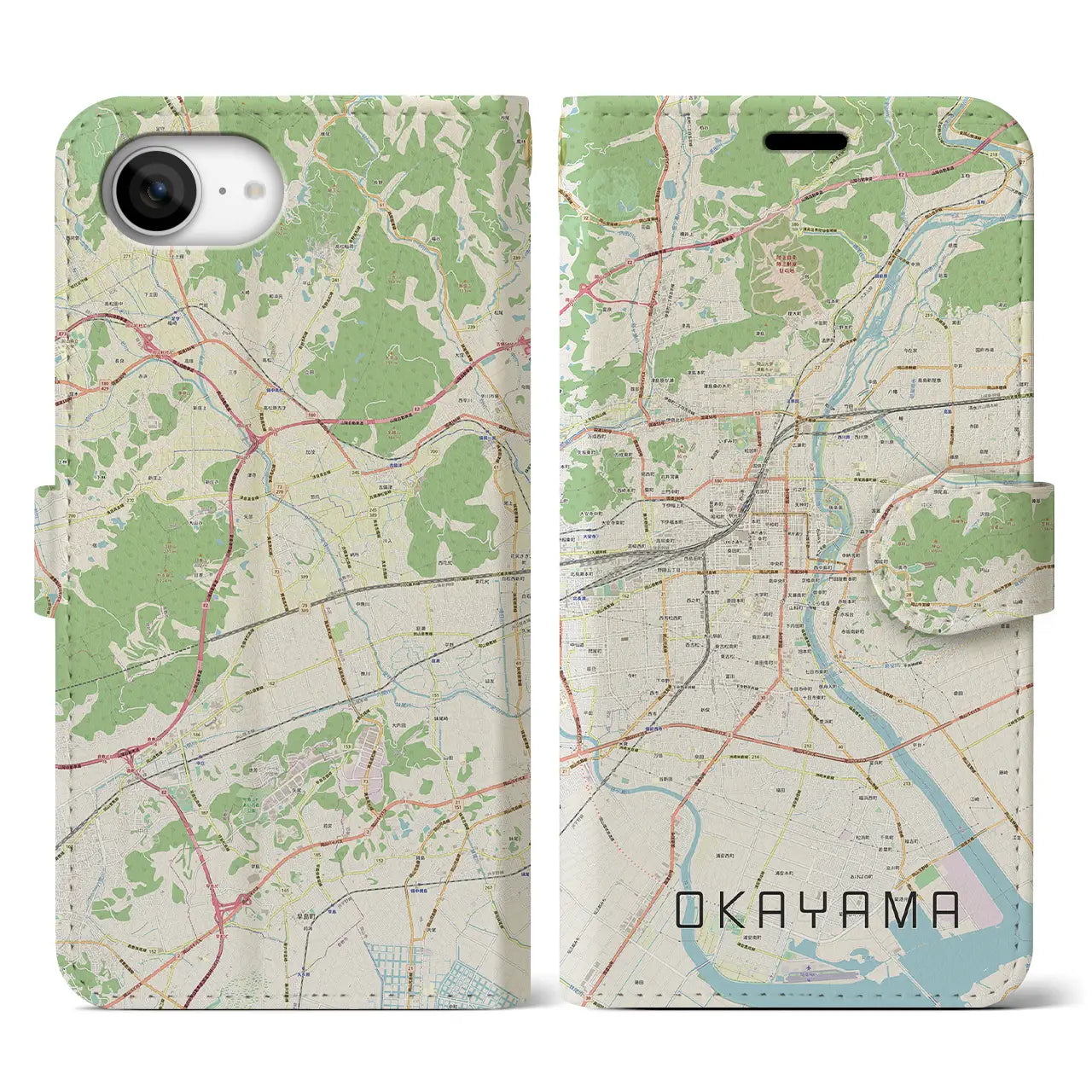 【岡山(岡山県)】地図柄iPhoneケース(手帳タイプ)