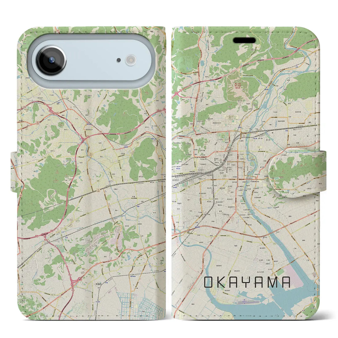 【岡山(岡山県)】地図柄iPhoneケース(手帳タイプ)ナチュラル・iPhone 17 Pro Max 用