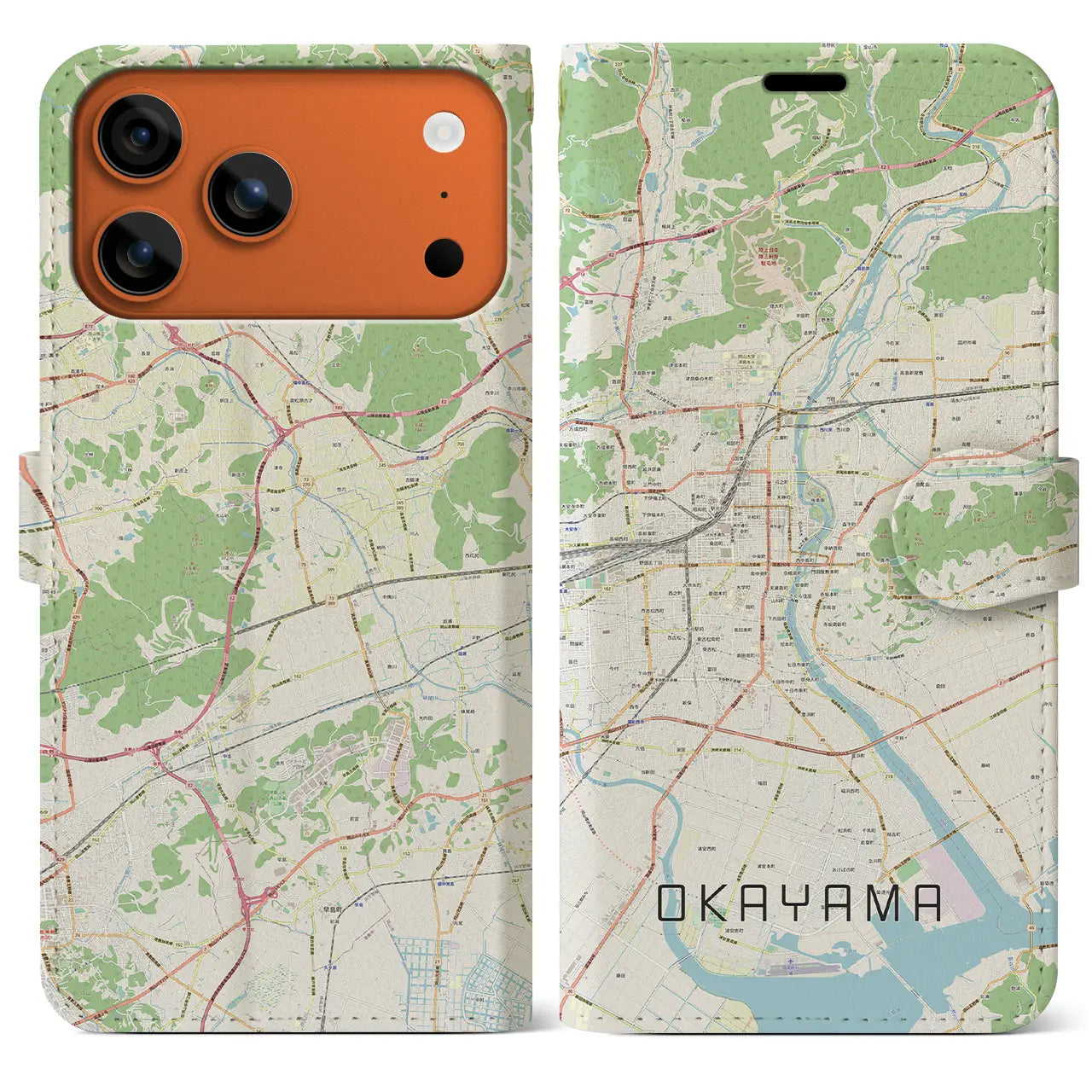 【岡山(岡山県)】地図柄iPhoneケース(手帳タイプ)