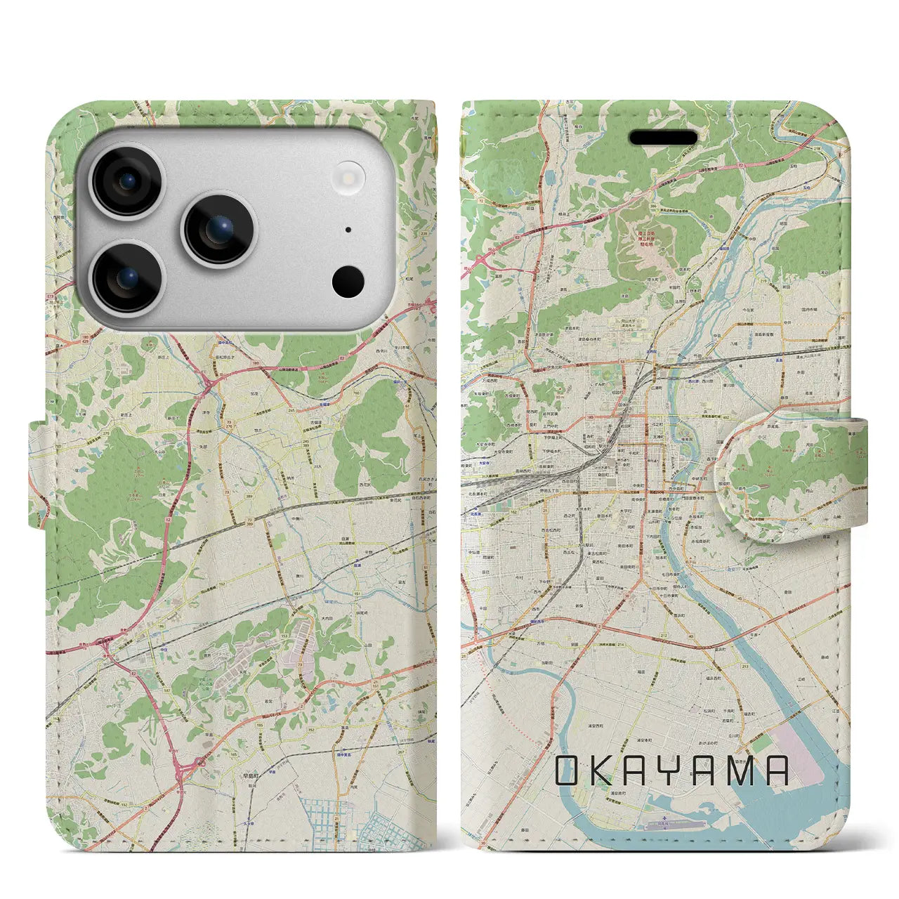 【岡山(岡山県)】地図柄iPhoneケース(手帳タイプ)