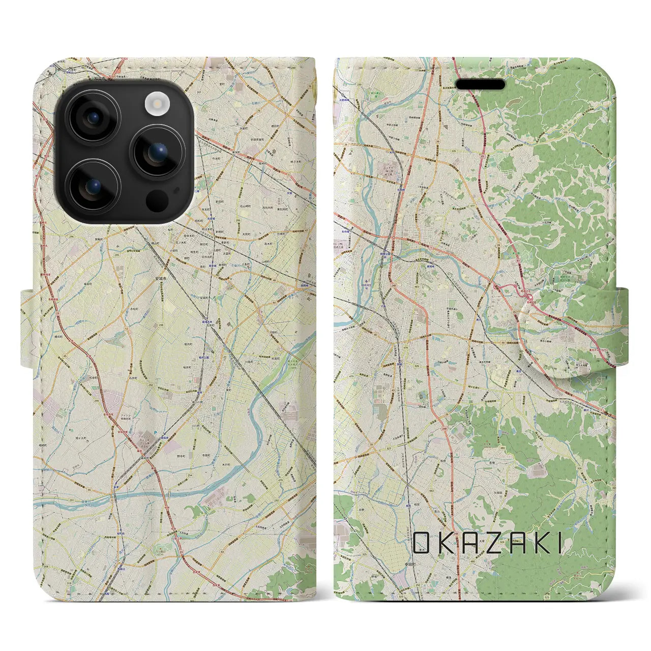 【岡崎(愛知県)】地図柄iPhoneケース(手帳タイプ)ナチュラル・iPhone 16 用