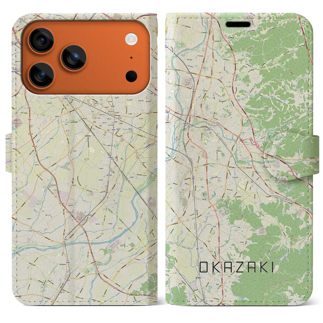 【岡崎(愛知県)】地図柄iPhoneケース(手帳タイプ)ナチュラル・iPhone 17 Pro Max 用