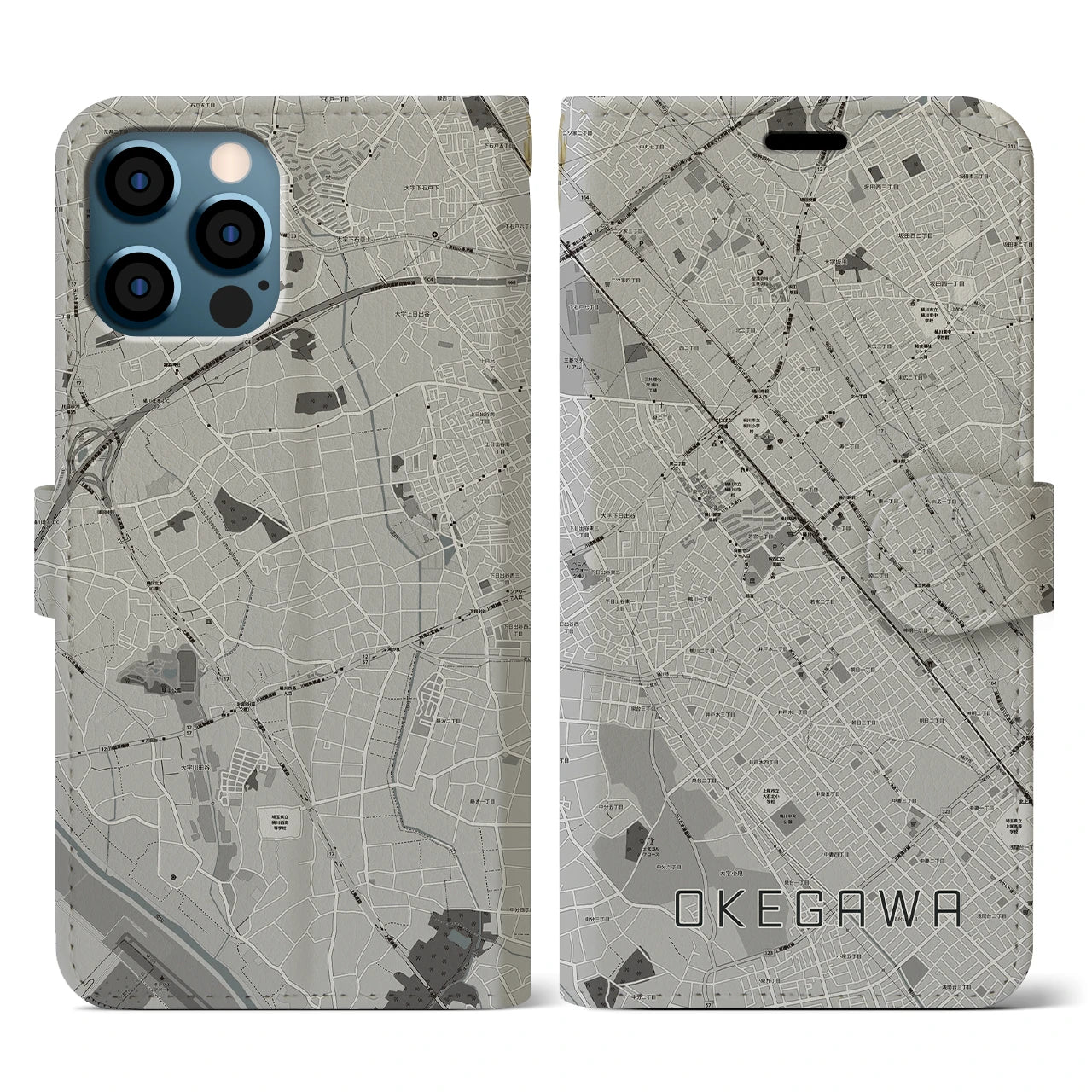 【桶川(埼玉県)】地図柄iPhoneケース(手帳タイプ)