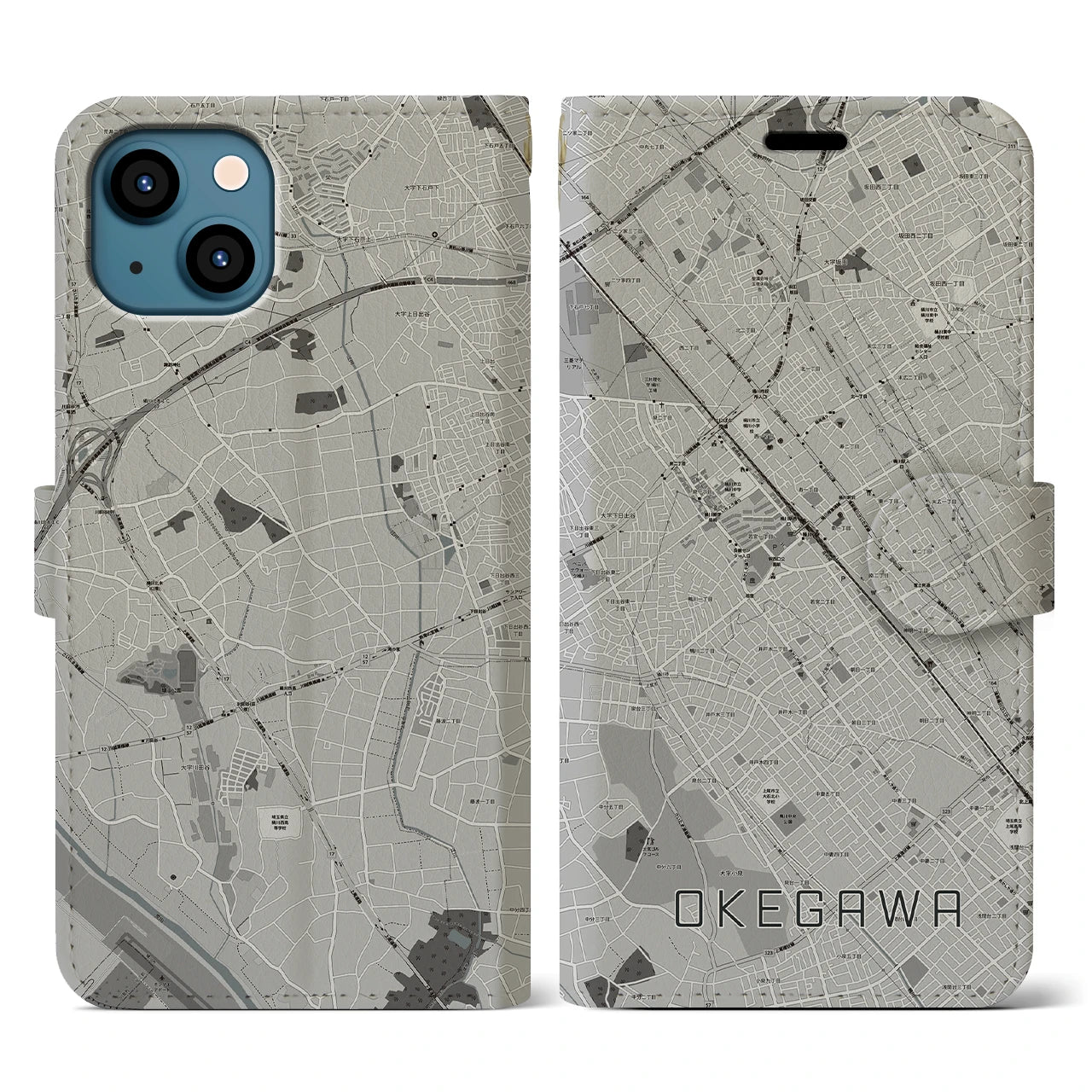 【桶川(埼玉県)】地図柄iPhoneケース(手帳タイプ)