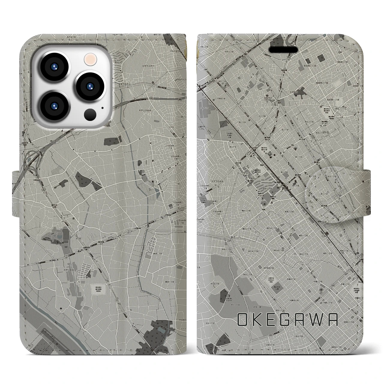 【桶川(埼玉県)】地図柄iPhoneケース(手帳タイプ)