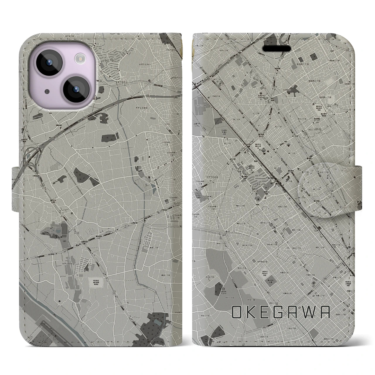 【桶川(埼玉県)】地図柄iPhoneケース(手帳タイプ)