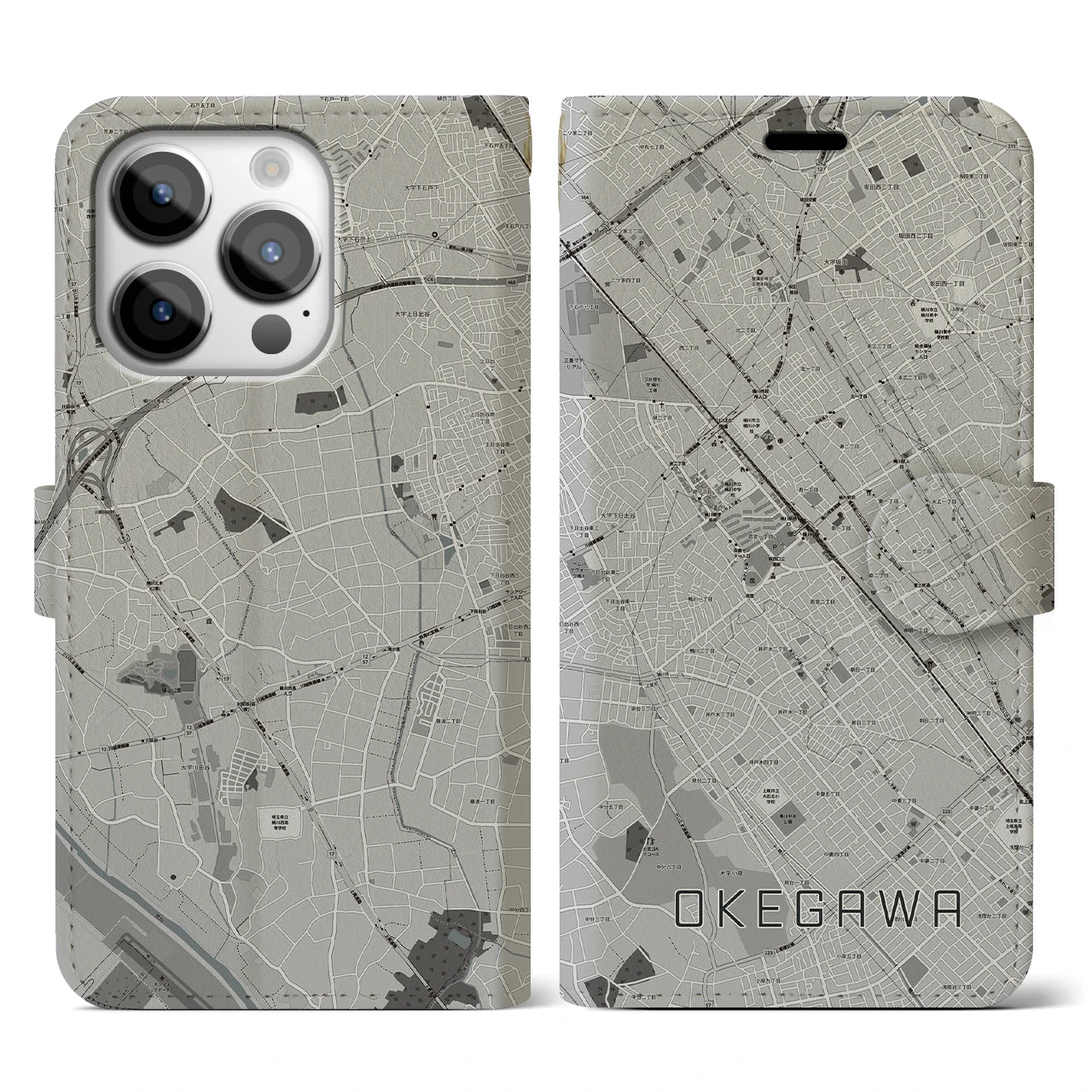 【桶川(埼玉県)】地図柄iPhoneケース(手帳タイプ)