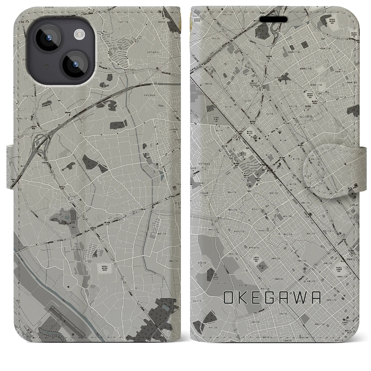 【桶川(埼玉県)】地図柄iPhoneケース(手帳タイプ)