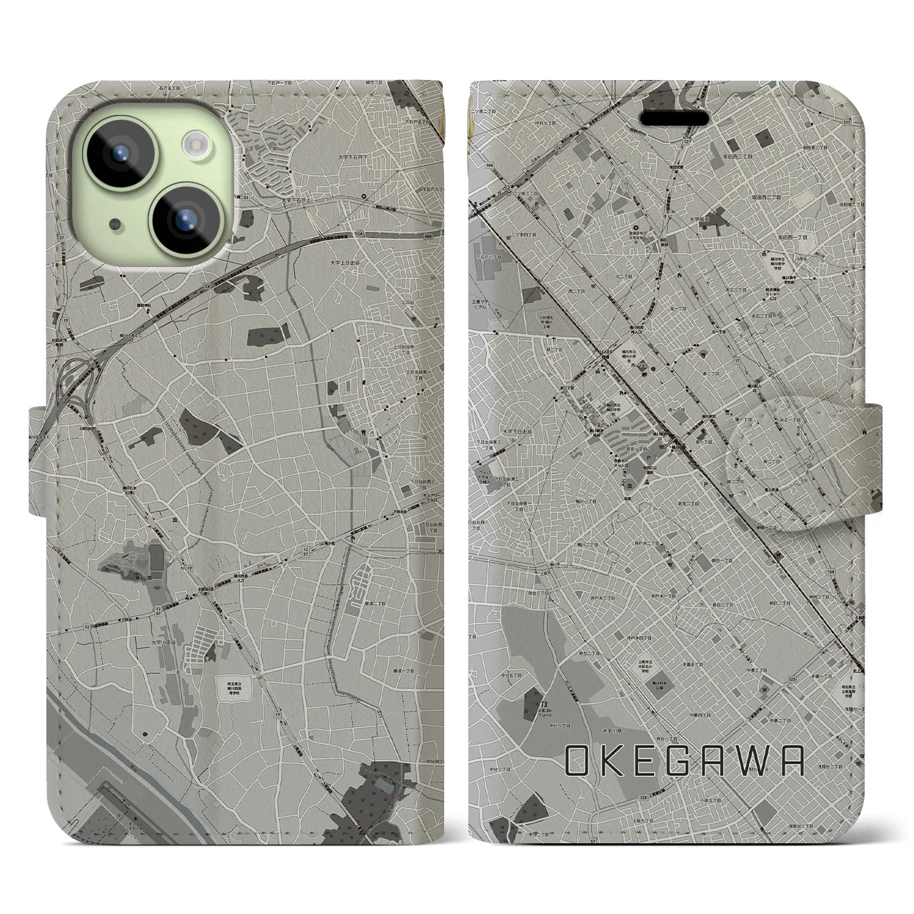 【桶川(埼玉県)】地図柄iPhoneケース(手帳タイプ)