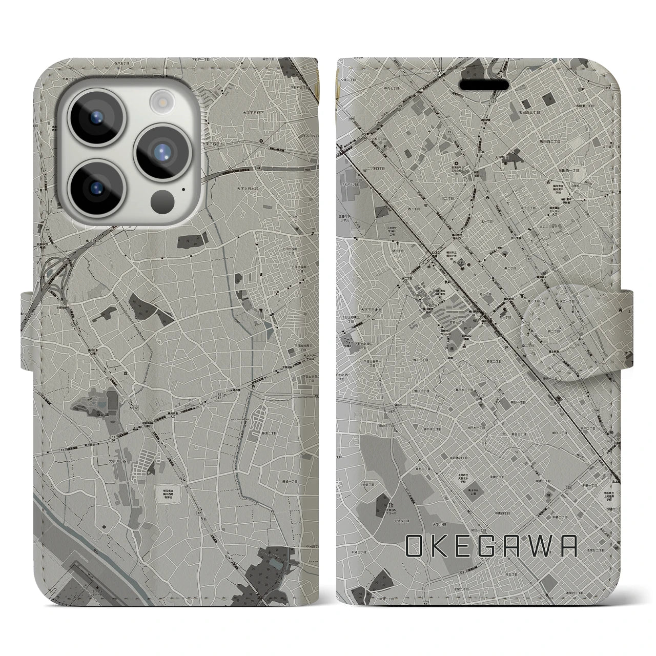 【桶川(埼玉県)】地図柄iPhoneケース(手帳タイプ)