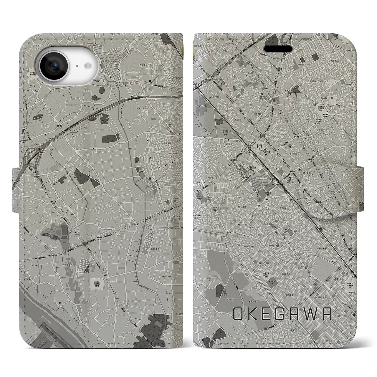 【桶川(埼玉県)】地図柄iPhoneケース(手帳タイプ)