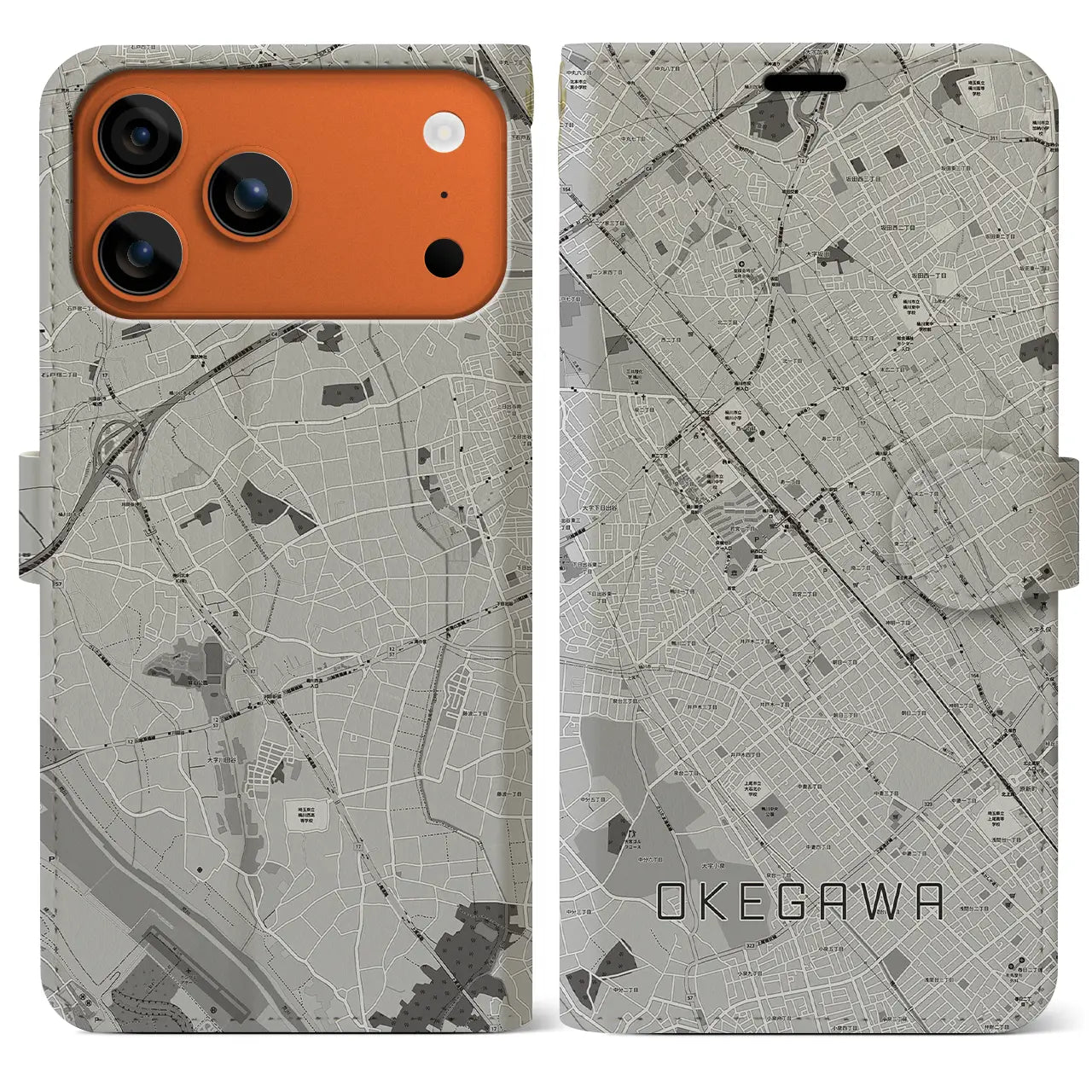 【桶川(埼玉県)】地図柄iPhoneケース(手帳タイプ)