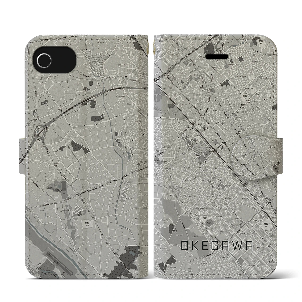 【桶川(埼玉県)】地図柄iPhoneケース(手帳タイプ)