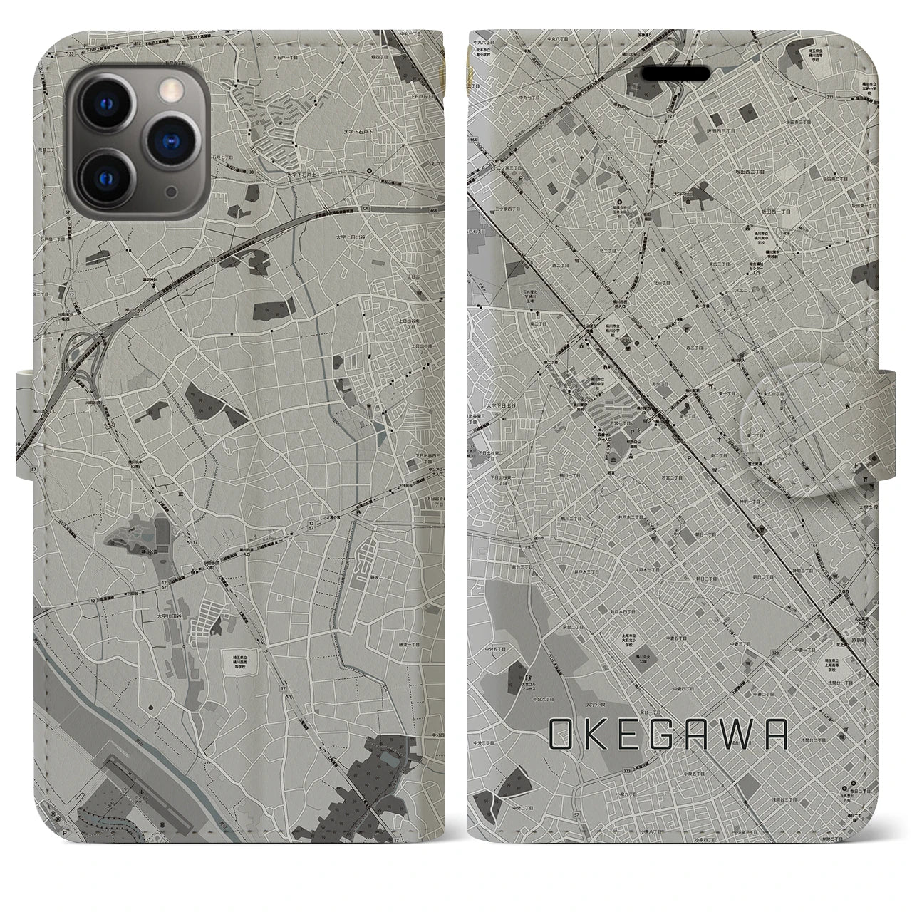 【桶川(埼玉県)】地図柄iPhoneケース(手帳タイプ)